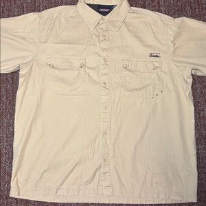 Dickies ribbed shorts sleeve button down work shirt Men's casual tan khaki beige